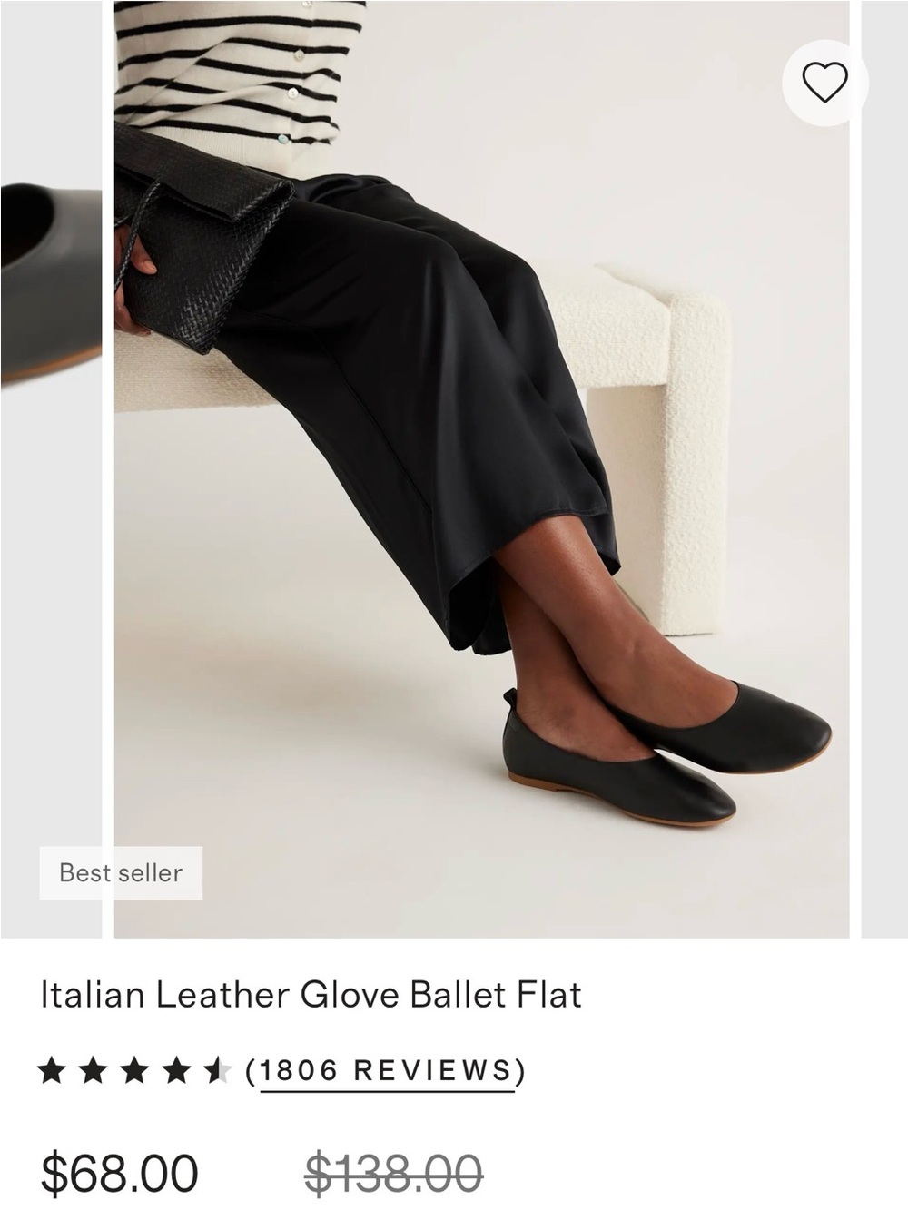 Quince Italian Leather Glove Ballet Flat Black with Tan Sole - Picture 2 of 4